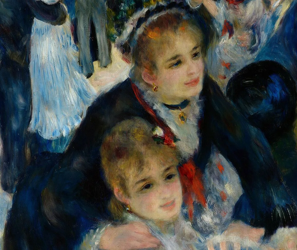 Detail from Bal du moulin de la Galette showing two faces whose edges dissolve into the surrounding strokes
