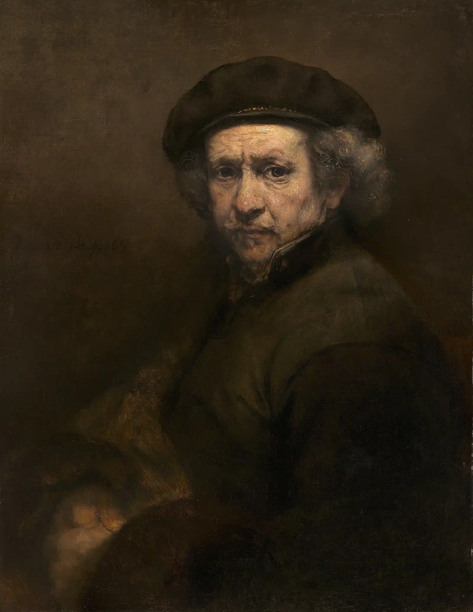 Rembrandt, Self-Portrait, 1659, the artist's face lit from the left against a dark ground