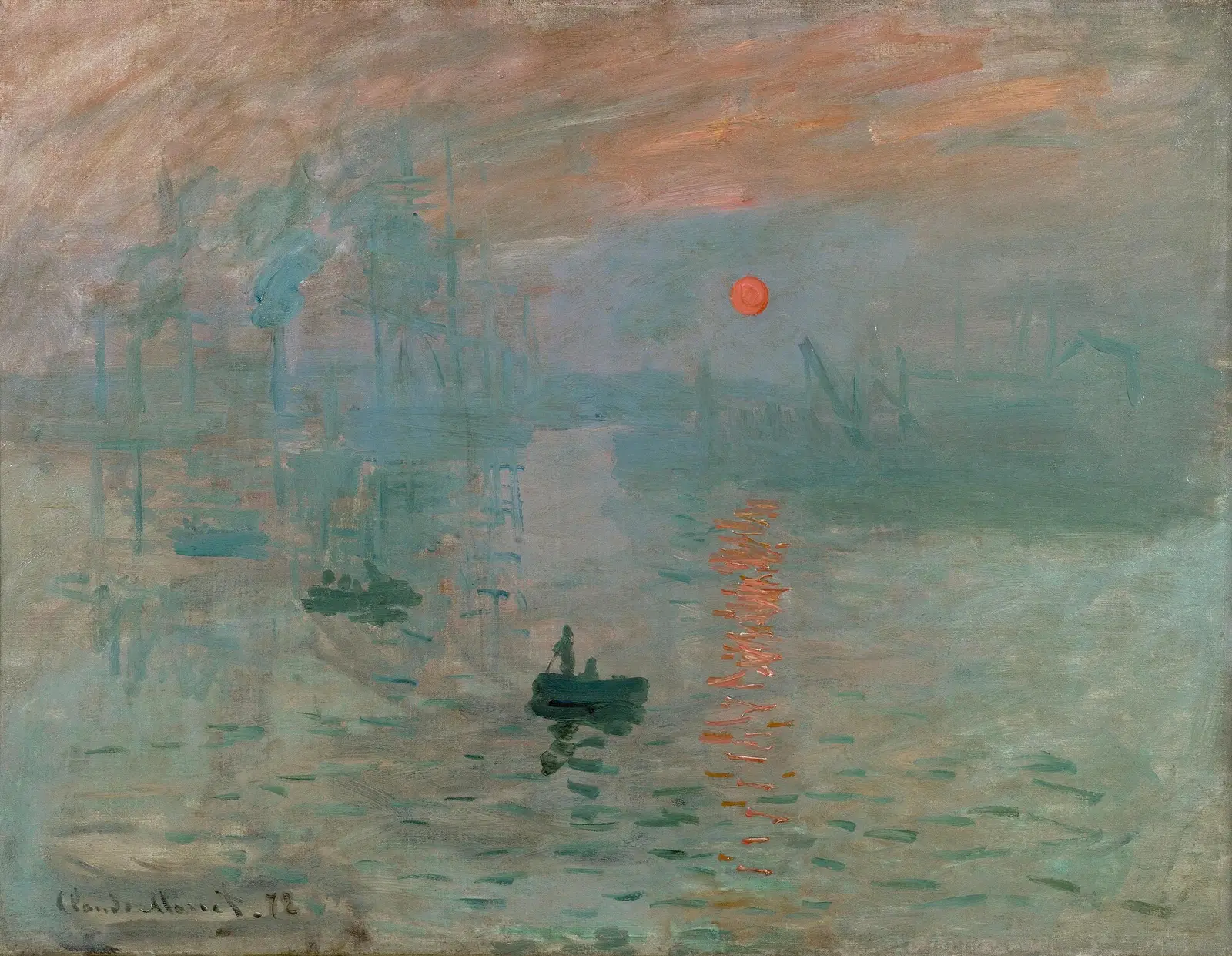 Monet's Impression, Sunrise: an orange sun over the misty harbour at Le Havre.